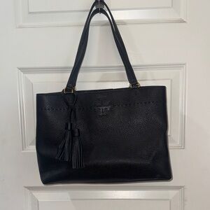 Tory Burch Black Pebbled Tote with Tassels